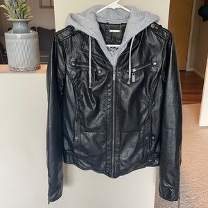 Hooded Faux-Leather Jacket